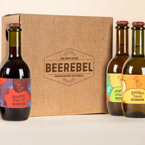 Beerebel – box sidri 12×33 cl personalizzabile: scegli Golden Hour, Purple Twist, Orange Country